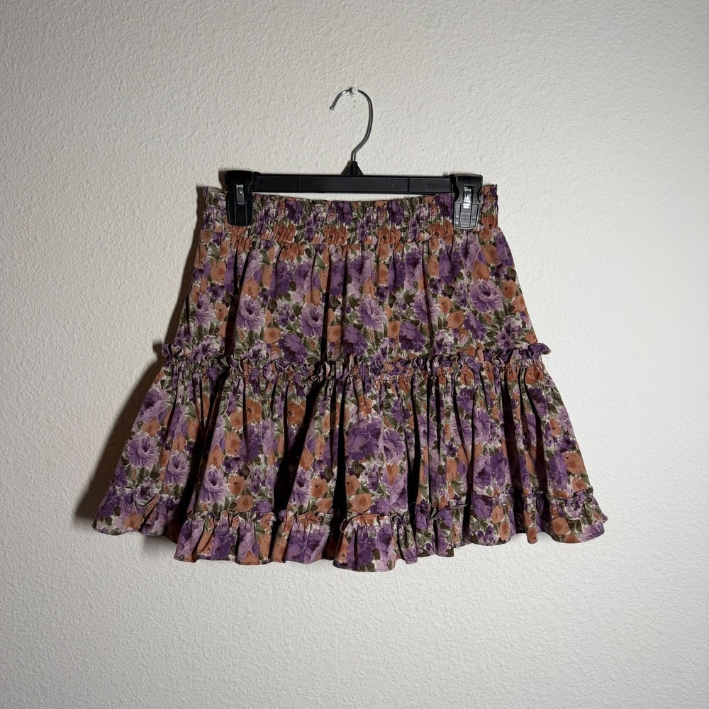 The Impeccable Pig A Line Skirt Womens Medium Multicolor Floral Ruffle Detail